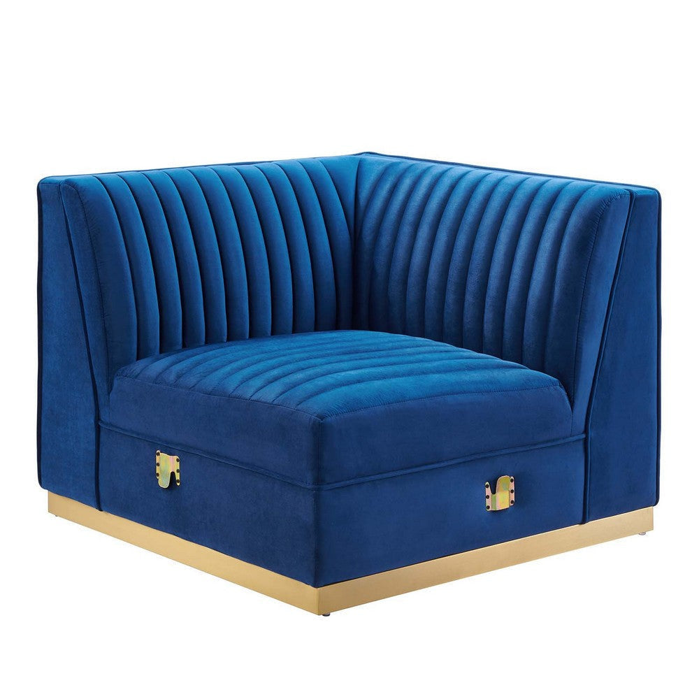 Modway Sanguine Channel Tufted Performance Velvet Modular Sectional Sofa Ottoman Left Corner Chair Navy MDY-EEI-6034-NAV