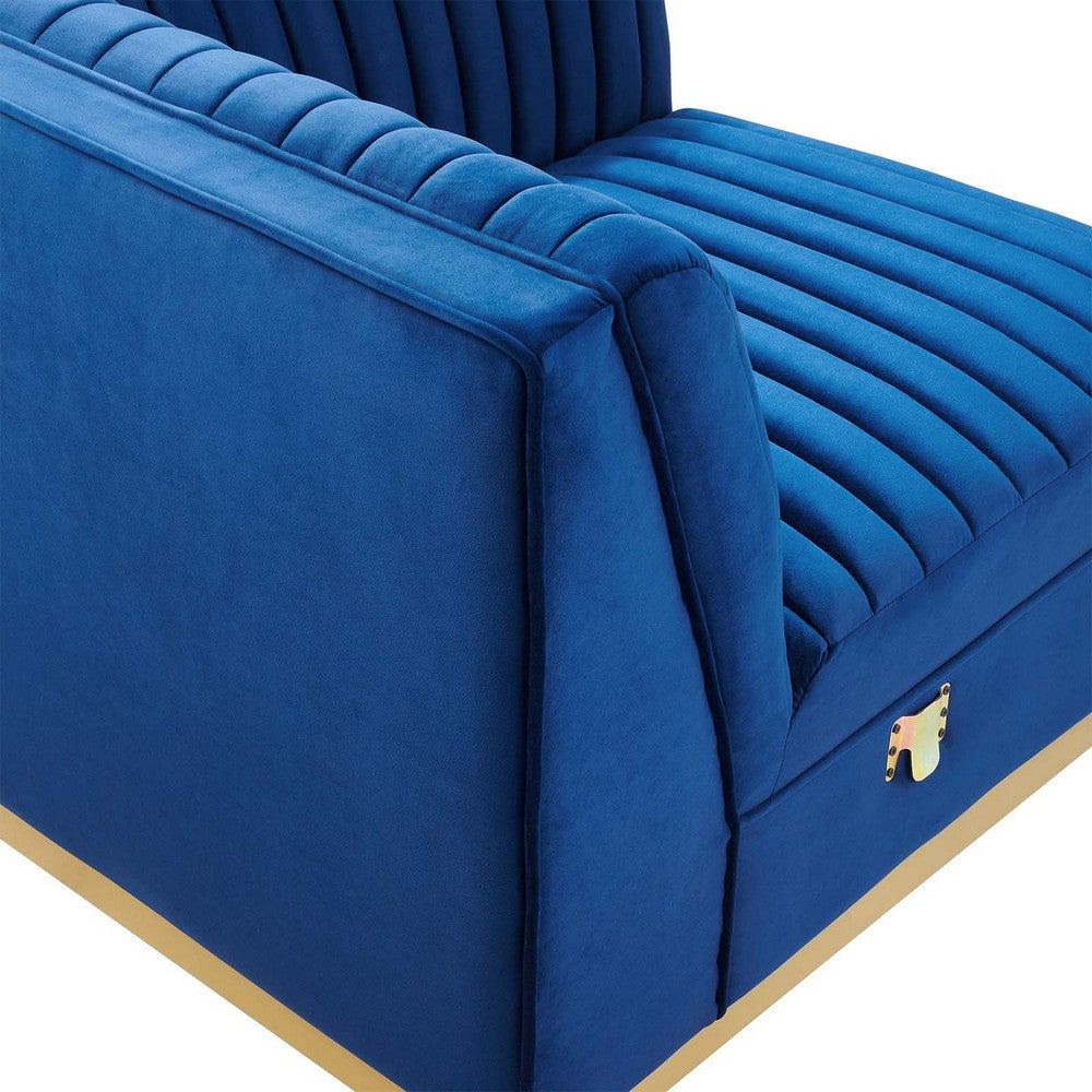 Sanguine Channel Tufted Performance Velvet Modular Sectional Sofa Left Corner Chair by Modway| Blue