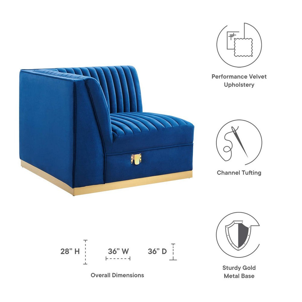 Sanguine Channel Tufted Performance Velvet Modular Sectional Sofa Left Corner Chair by Modway| Blue