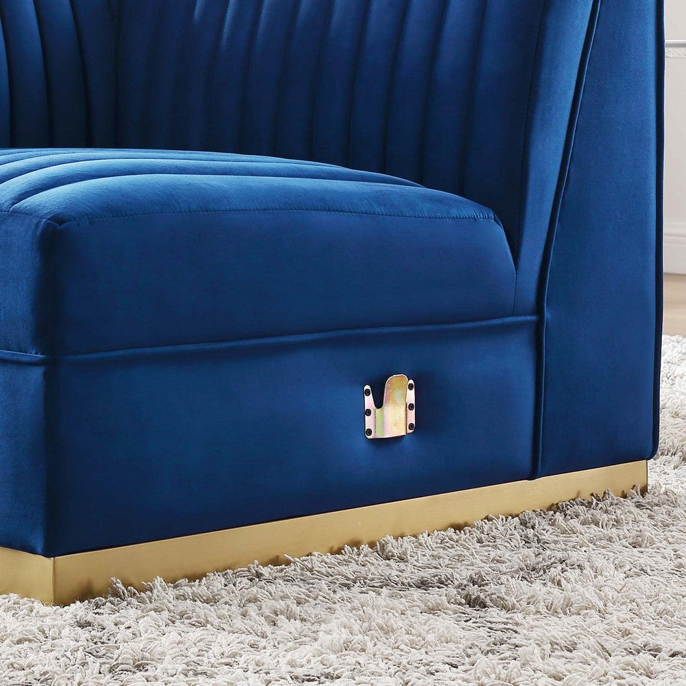 Sanguine Channel Tufted Performance Velvet Modular Sectional Sofa Left Corner Chair by Modway| Blue
