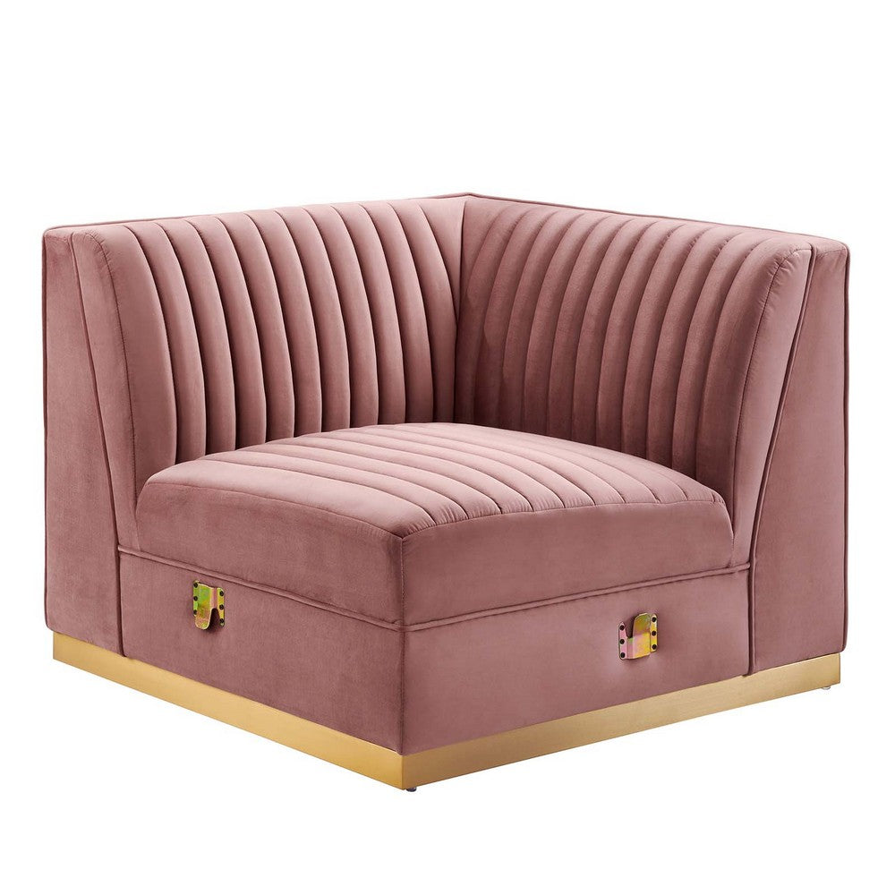 Sanguine Channel Tufted Performance Velvet Modular Sectional Sofa Right Corner Chair by Modway| Red