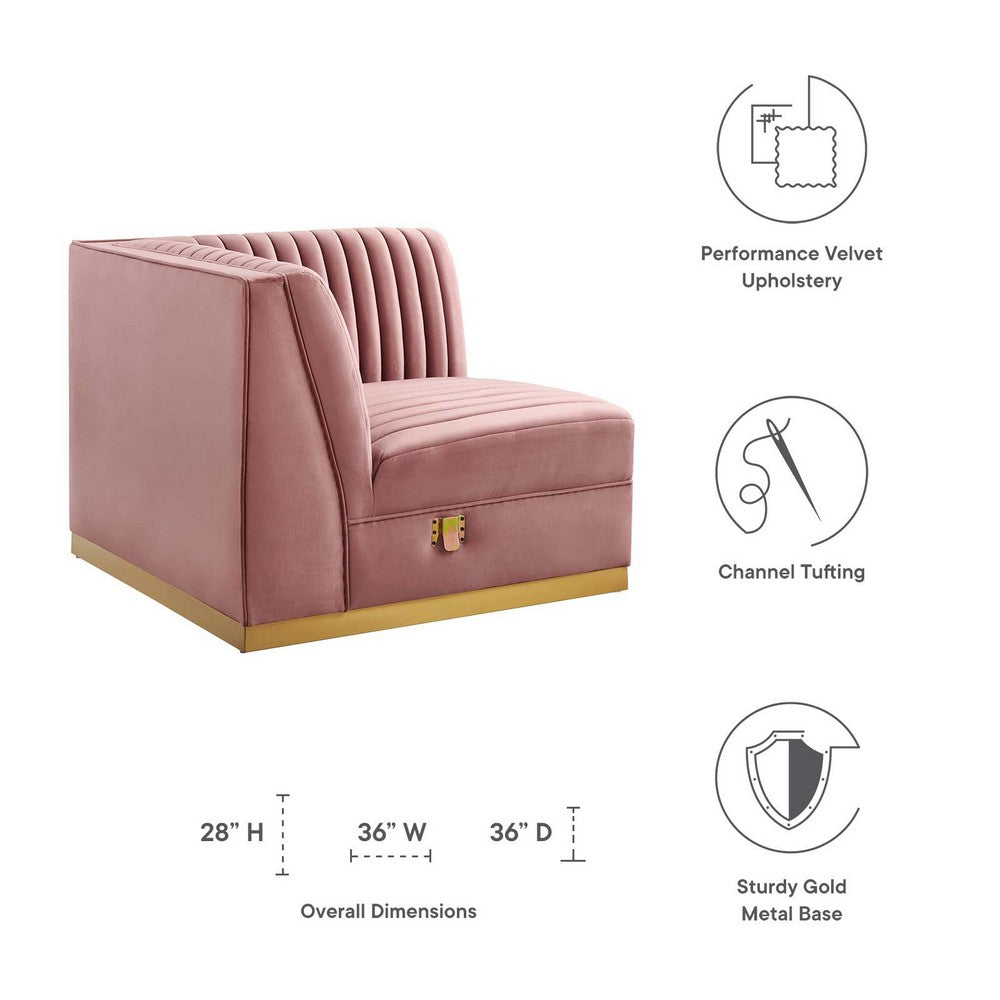 Sanguine Channel Tufted Performance Velvet Modular Sectional Sofa Right Corner Chair by Modway| Red