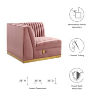Sanguine Channel Tufted Performance Velvet Modular Sectional Sofa Right Corner Chair by Modway| Red