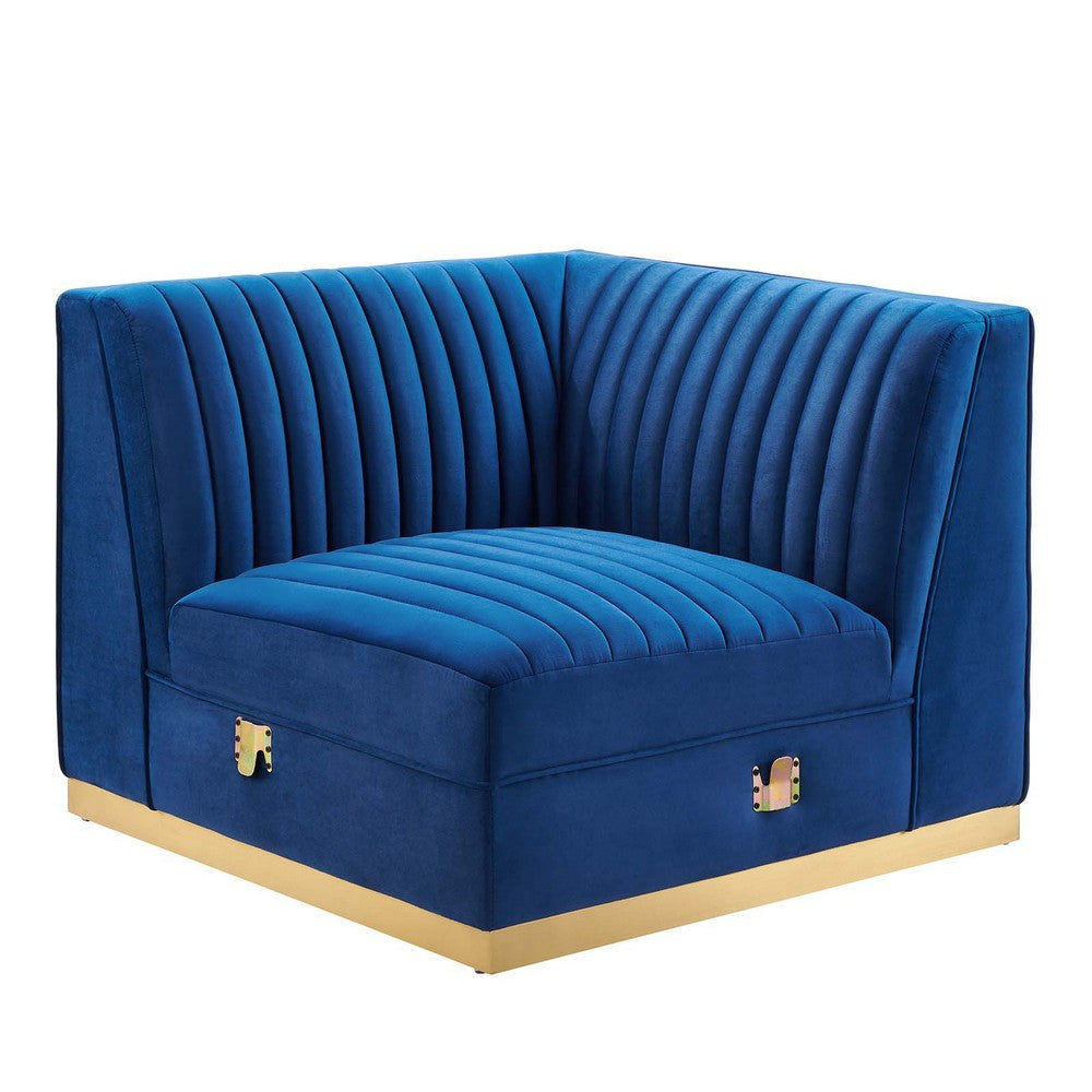 Modway Sanguine Channel Tufted Performance Velvet Modular Sectional Sofa Ottoman Right Corner Chair Navy Blue MDY-EEI-6035-NAV