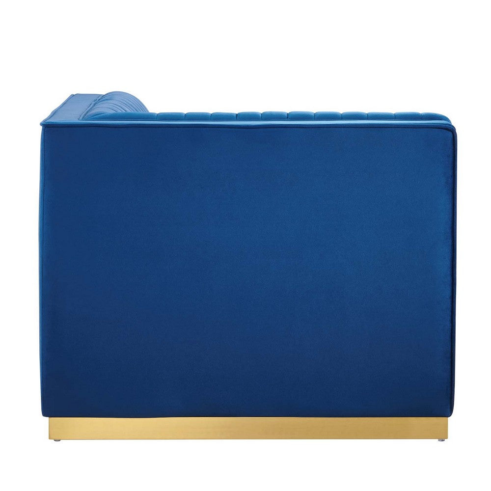 Sanguine Channel Tufted Performance Velvet Modular Sectional Sofa Right Corner Chair by Modway| Blue