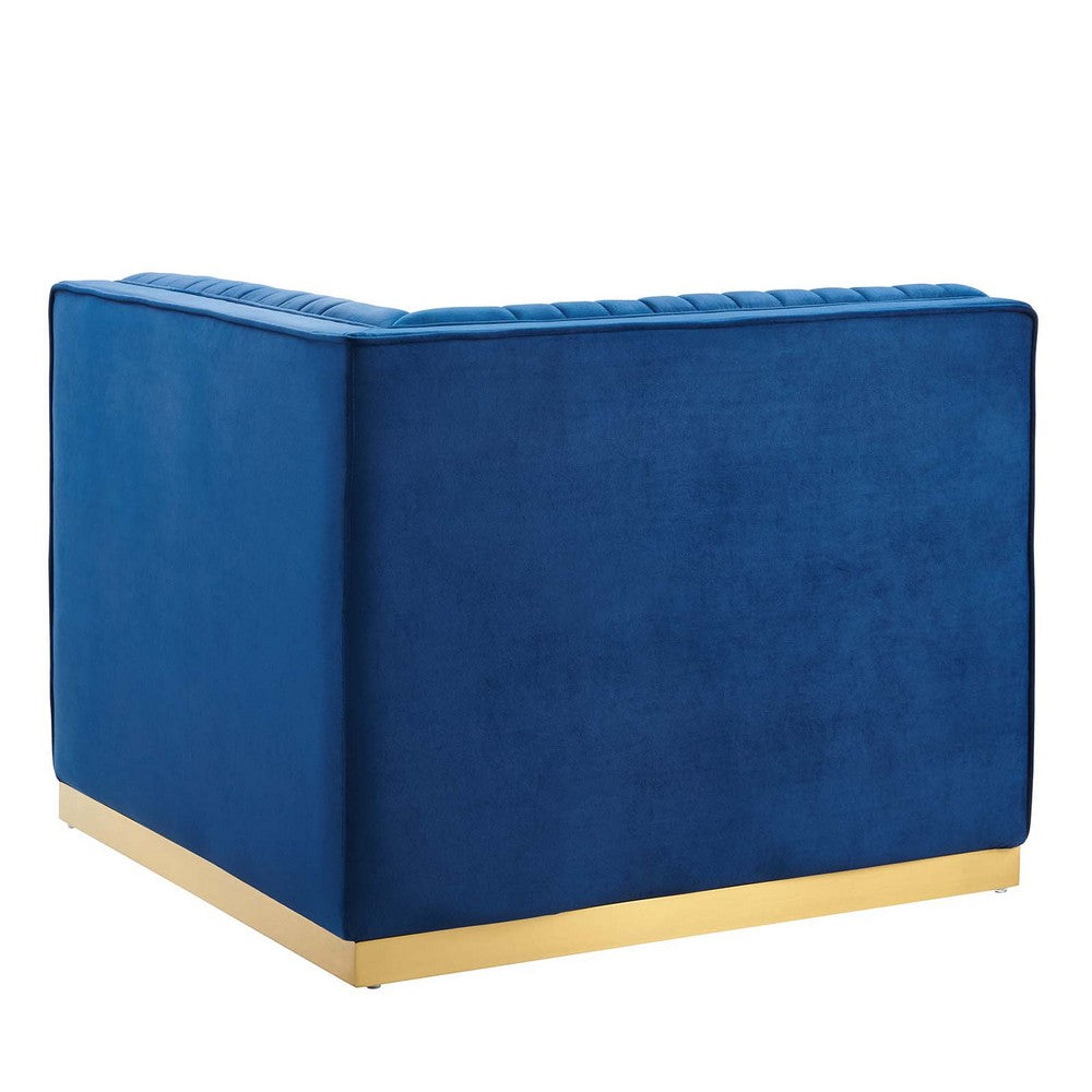 Sanguine Channel Tufted Performance Velvet Modular Sectional Sofa Right Corner Chair by Modway| Blue