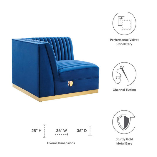 Sanguine Channel Tufted Performance Velvet Modular Sectional Sofa Right Corner Chair by Modway| Blue
