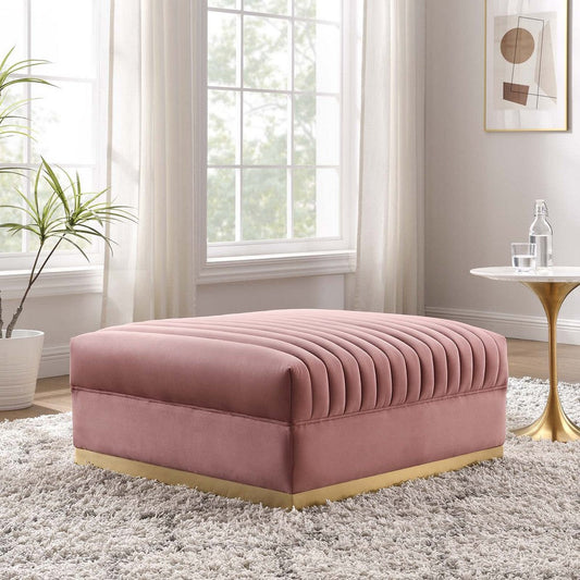 Modway Sanguine Channel Tufted Performance Velvet Modular Sectional Sofa Ottoman, Dusty Rose