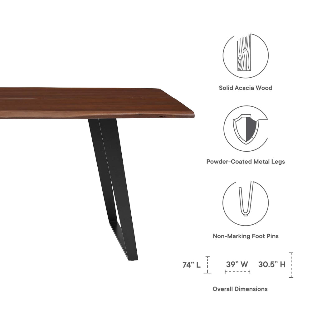 Viggo 74’’ Live Edge Acacia Wood Dining Table by Modway