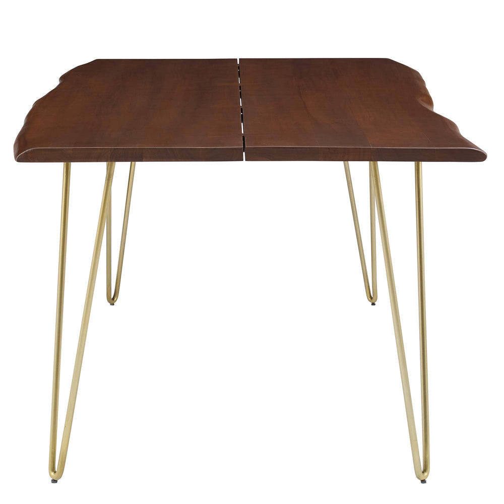 Modway Ardor 74’’ Live Edge Acacia Wood Rectangular Dining Table in Gold Walnut