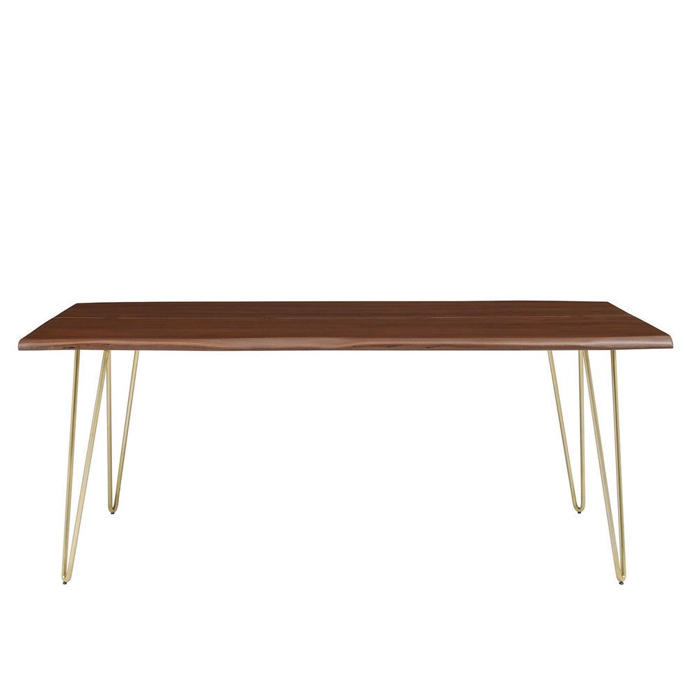 Modway Ardor 74’’ Live Edge Acacia Wood Rectangular Dining Table in Gold Walnut