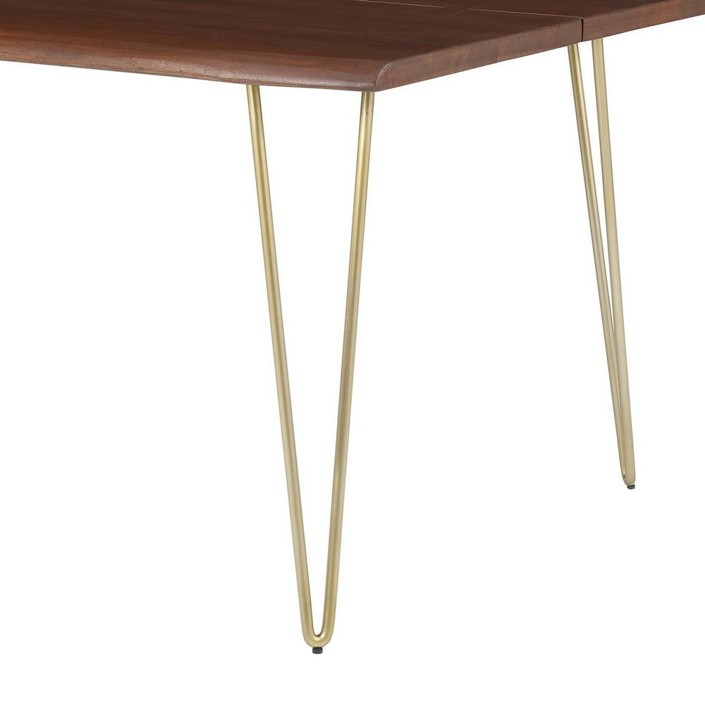 Modway Ardor 74’’ Live Edge Acacia Wood Rectangular Dining Table in Gold Walnut