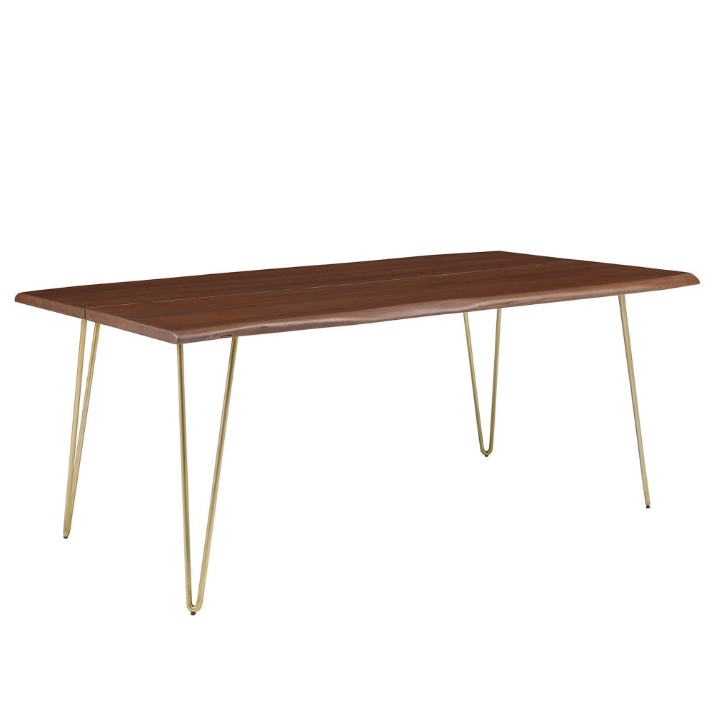 Modway Ardor 74" Live Edge Acacia Wood Rectangular Dining Table in Gold Walnut