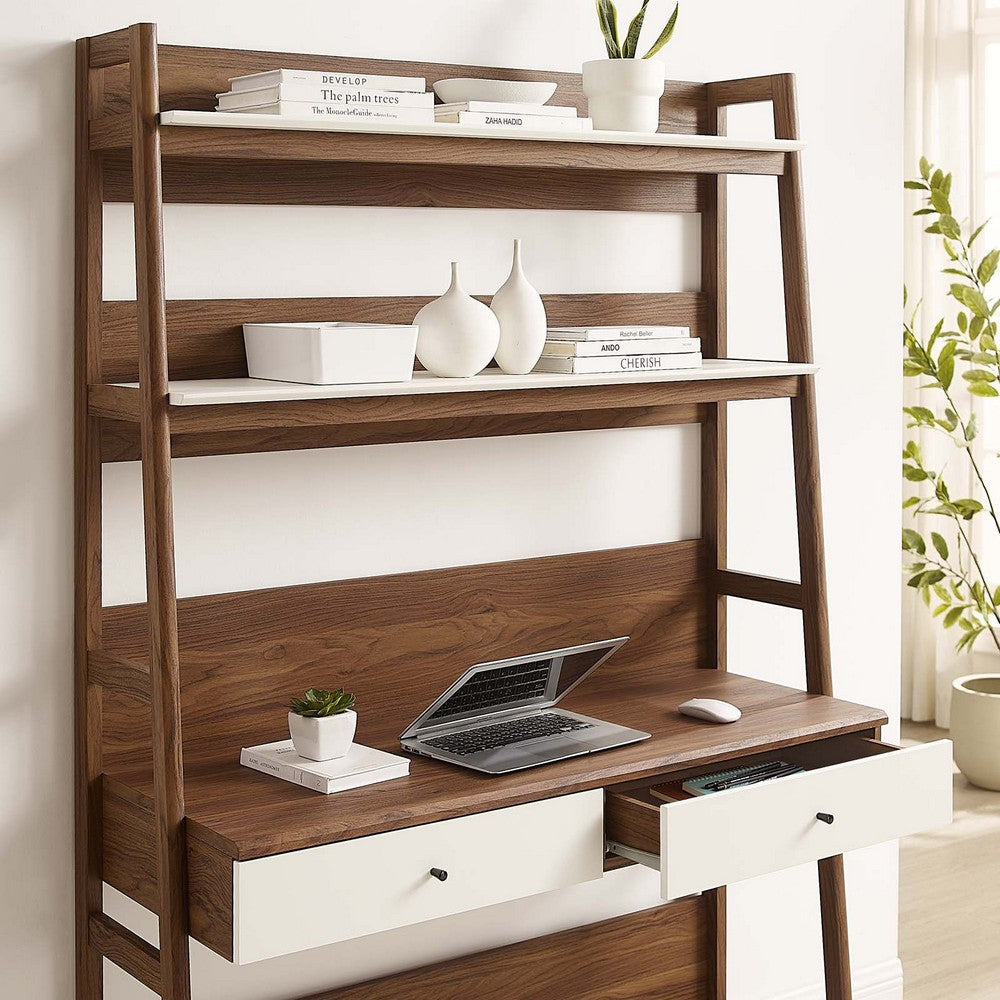 Modway Bixby Home Office Desk with Bookshelf in Walnut White MDY-EEI-6073-WAL-WHI