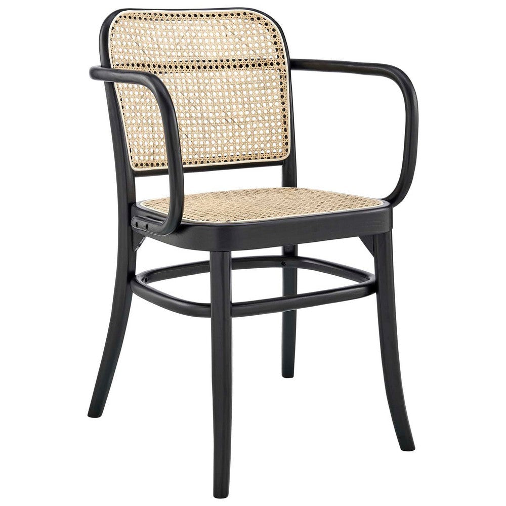 Modway Winona Elm Wood Cane Rattan Seat Dining Chair - Set of 2 Black MDY-EEI-6076-BLK