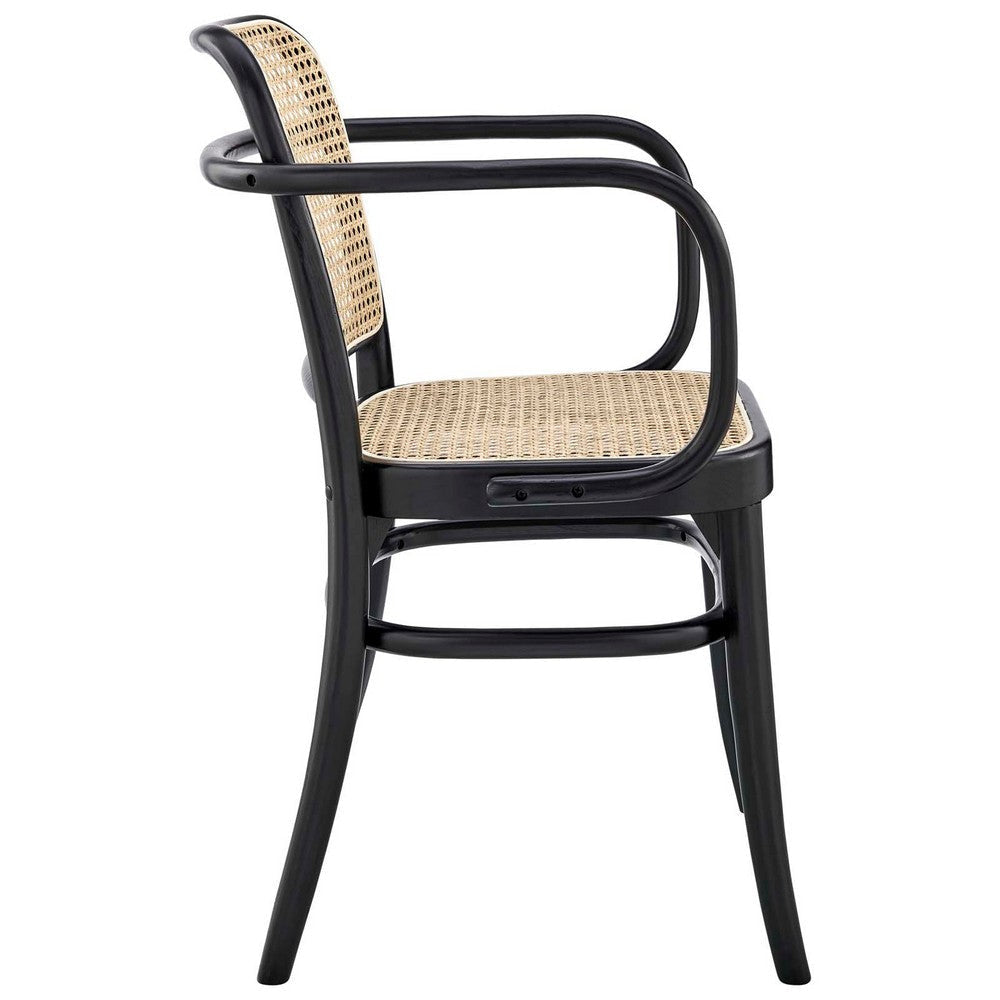 Modway Winona Elm Wood Cane Rattan Seat Dining Chair - Set of 2 Black MDY-EEI-6076-BLK