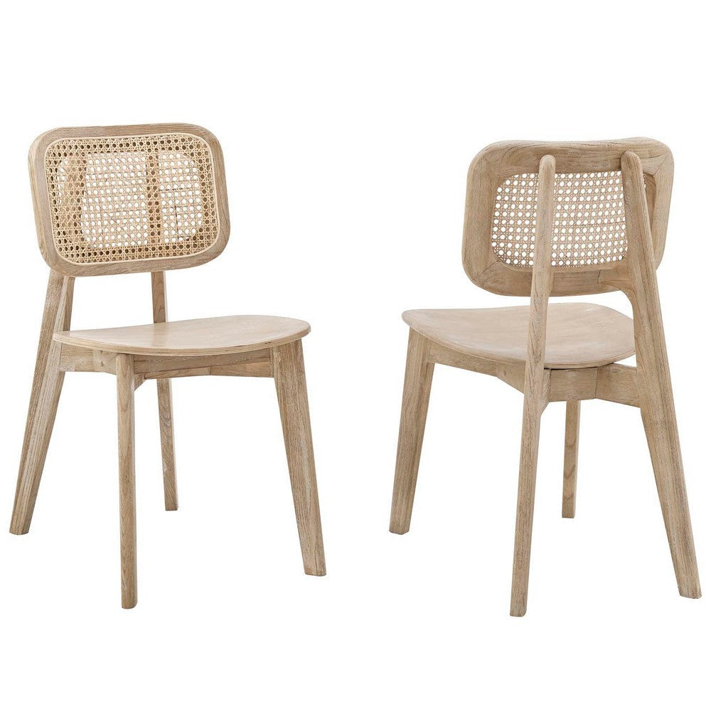 Modway Habitat Wood Cane Rattan, Dining Side Chair - Set of 2, Gray