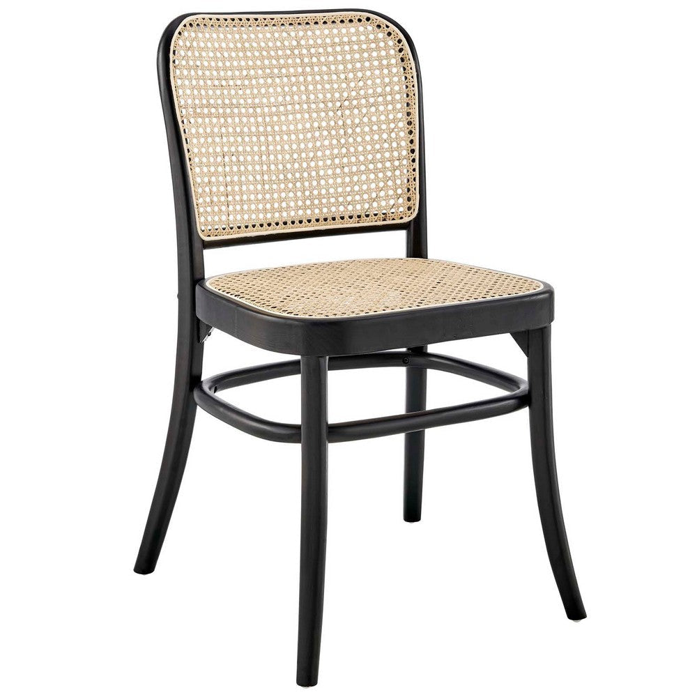 Modway Winona Elm Wood Cane Rattan Seat Dining Side Chair - Set of 2 Black MDY-EEI-6078-BLK