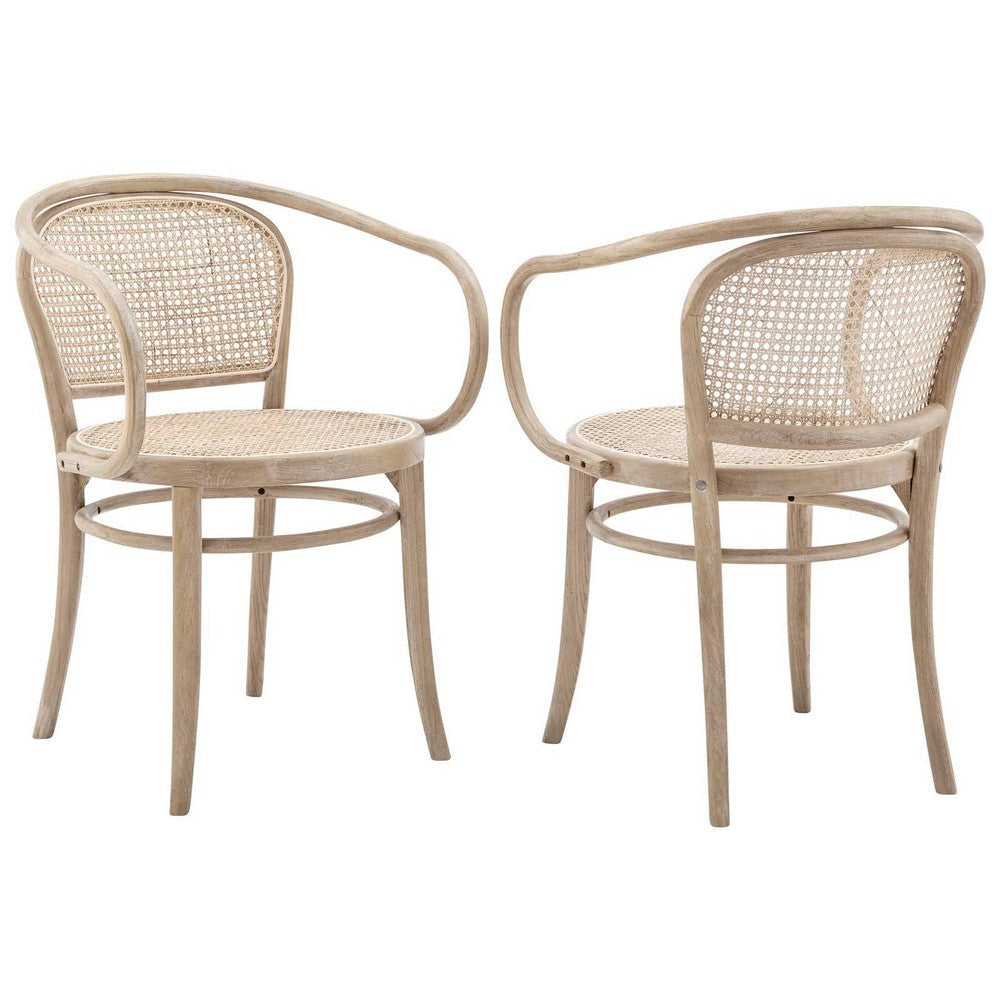 Modway Oliana Wood Dining Chair with Cane Rattan, Set of 2, Gray