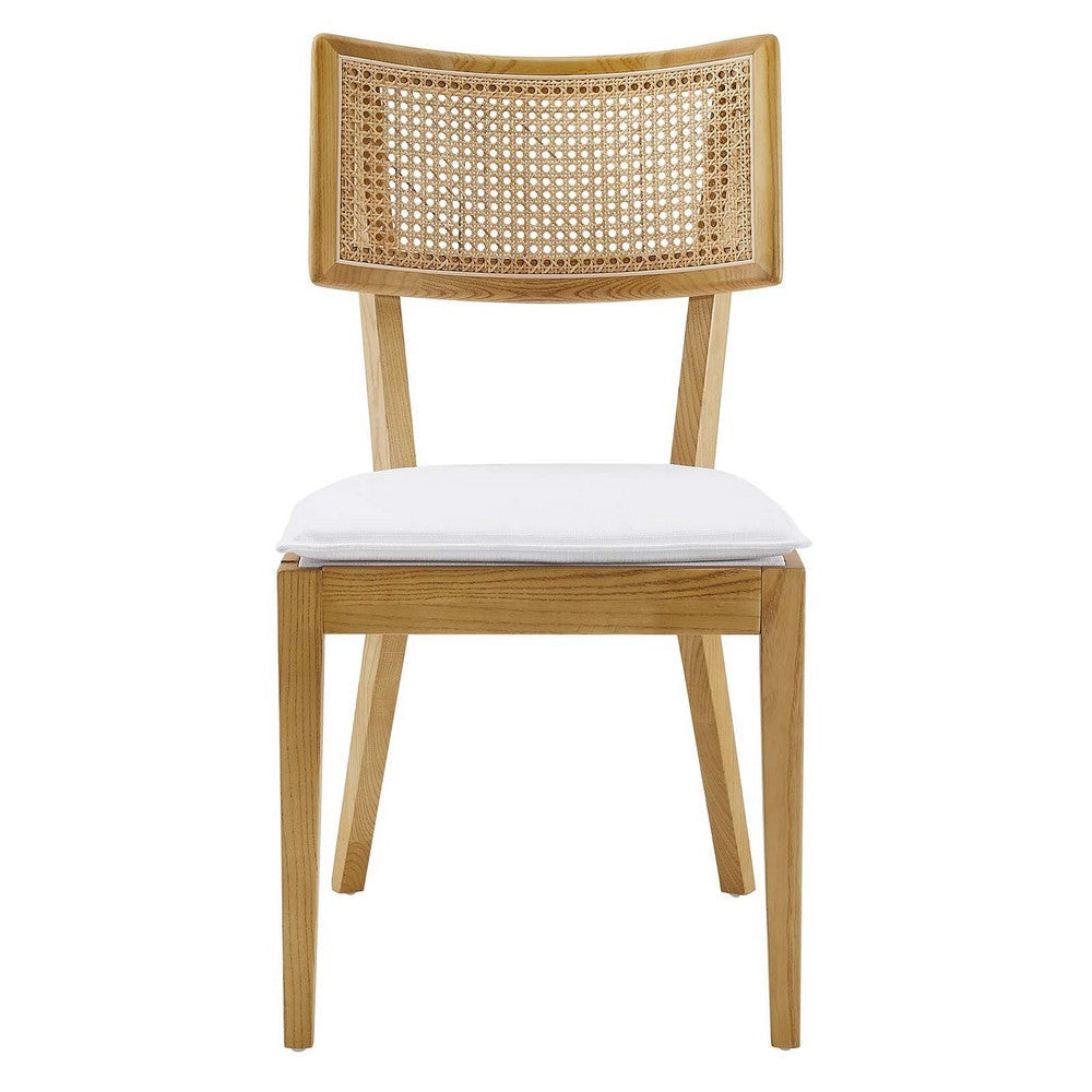 Modway Caledonia Elm Wood Rattan Set of 2 in Natural White | Retro Kitchen Living Accent Chair for Dining Room MDY-EEI-6080-NAT-WHI