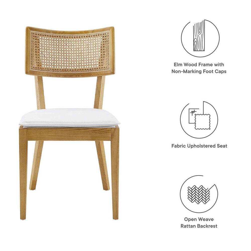 Modway Caledonia Elm Wood Rattan Set of 2 in Natural White | Retro Kitchen Living Accent Chair for Dining Room MDY-EEI-6080-NAT-WHI