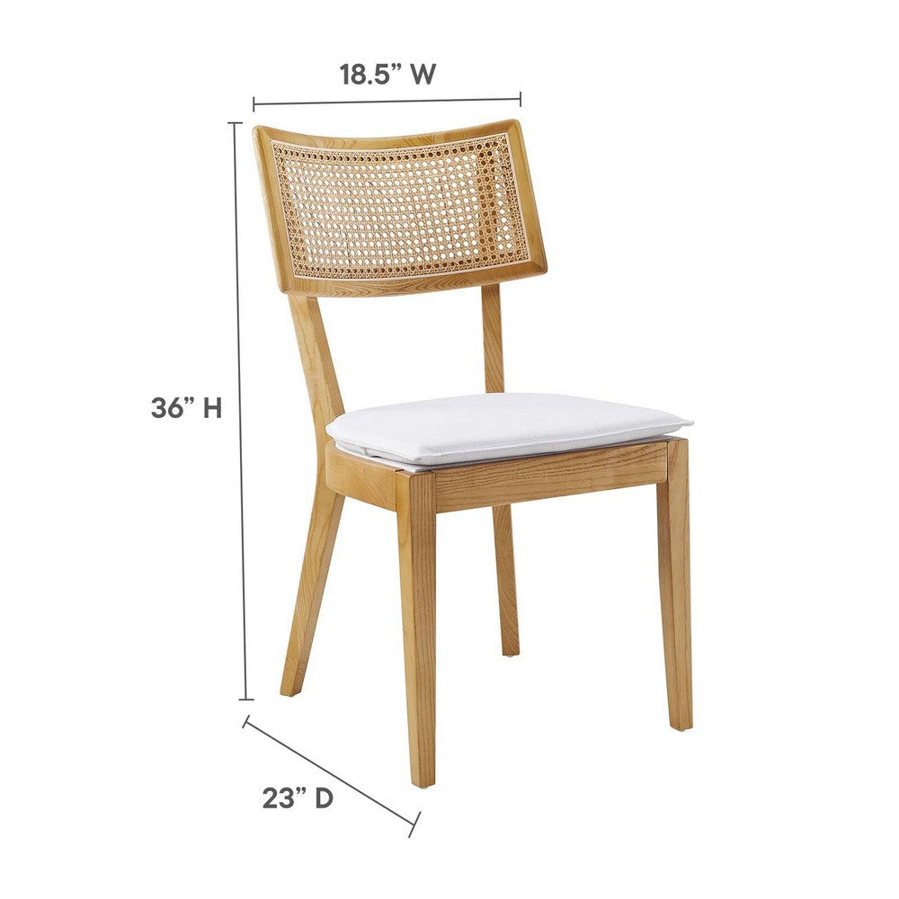 Modway Caledonia Elm Wood Rattan Set of 2 in Natural White | Retro Kitchen Living Accent Chair for Dining Room MDY-EEI-6080-NAT-WHI