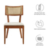 Modway Caledonia Elm Wood Rattan Set of 2 in Walnut Beige | Retro Kitchen Living Accent Chair for Dining Room MDY-EEI-6080-WAL-BEI