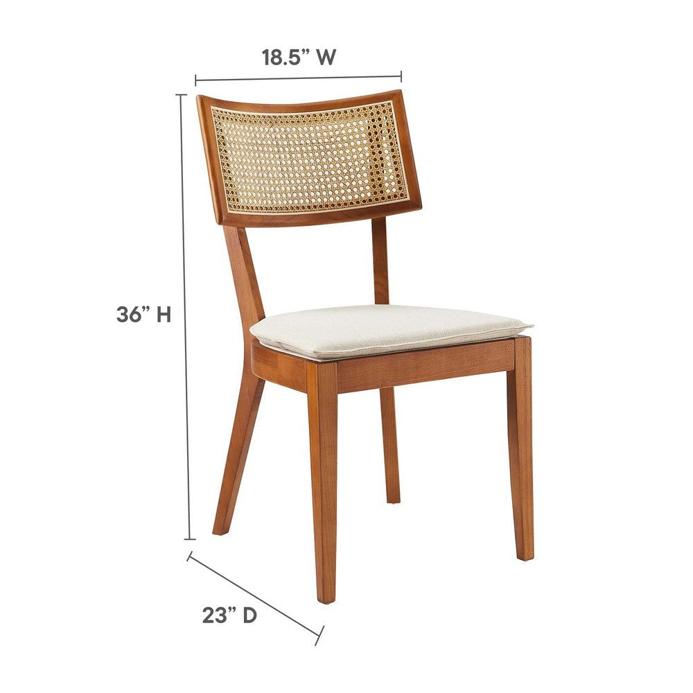 Modway Caledonia Elm Wood Rattan Set of 2 in Walnut Beige | Retro Kitchen Living Accent Chair for Dining Room MDY-EEI-6080-WAL-BEI