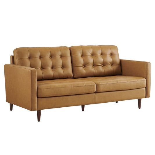 Modway Exalt Tufted Vegan Leather Sofa, Tan