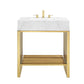 Modway Gridiron 30’’ Stainless Steel Bathroom Vanity 30 Inch Gold MDY-EEI-6105-WHI-GLD