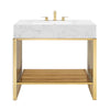 Modway Gridiron 36’’ Stainless Steel Bathroom Vanity 36 Inch Gold MDY-EEI-6107-WHI-GLD