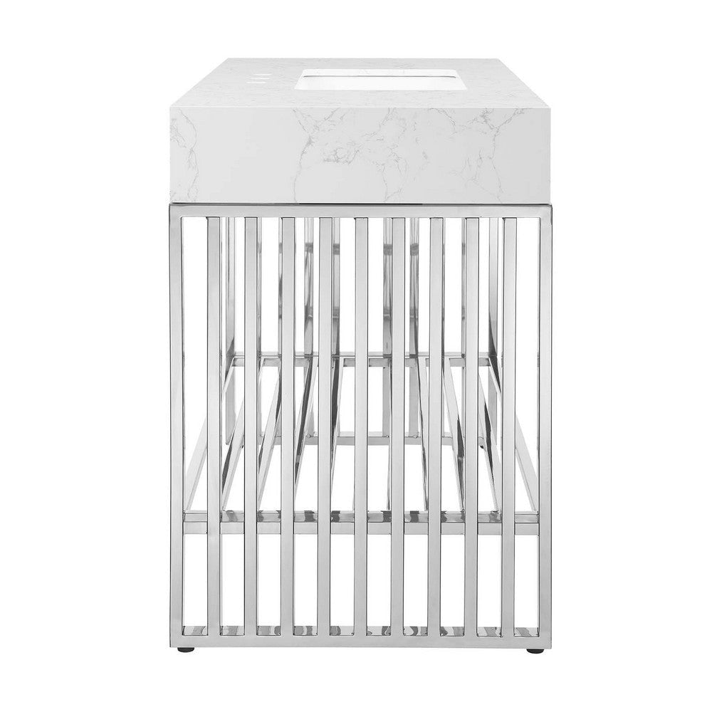 Modway Gridiron 48’’ Stainless Steel Bathroom Vanity Cabinet 48 Inch Silver MDY-EEI-6109-WHI-SLV