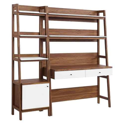 Modway Bixby 2-Piece Home Office Desk and Bookshelf Display Case in Walnut White