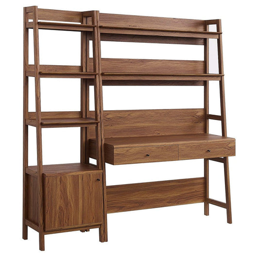 Modway 2-Piece Home Office Desk and Bookshelf Display Case in Walnut