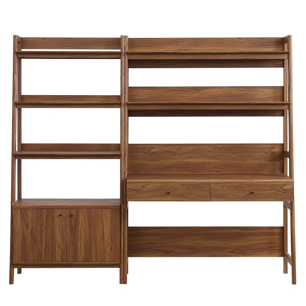 Modway Bixby 2-Piece Home Office Desk and Bookshelf Display Case in Walnut