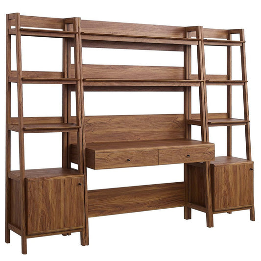Modway Bixby 3-Piece Home Office Desk and Bookshelf Display Case in Walnut
