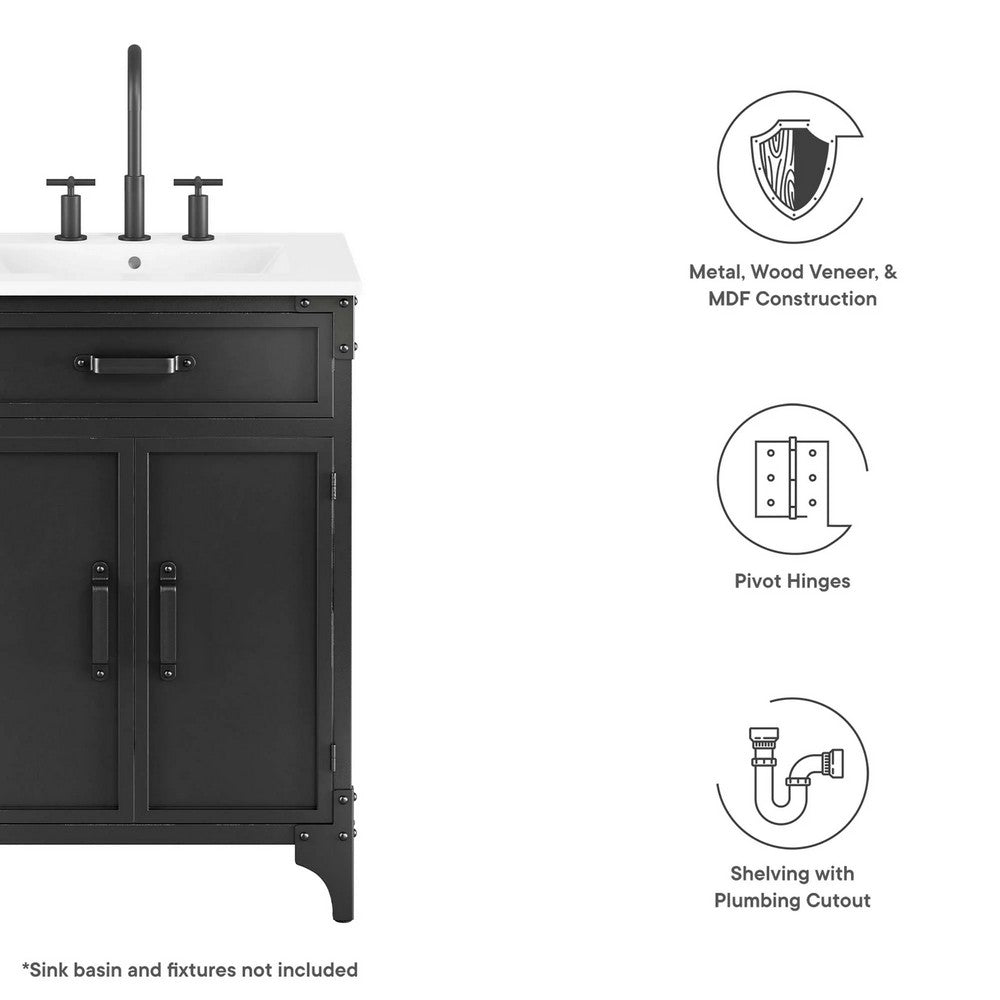 Modway Steamforge 24" Industrial Modern Bathroom Vanity in Black Walnut-Sink Basin Not Included, 23