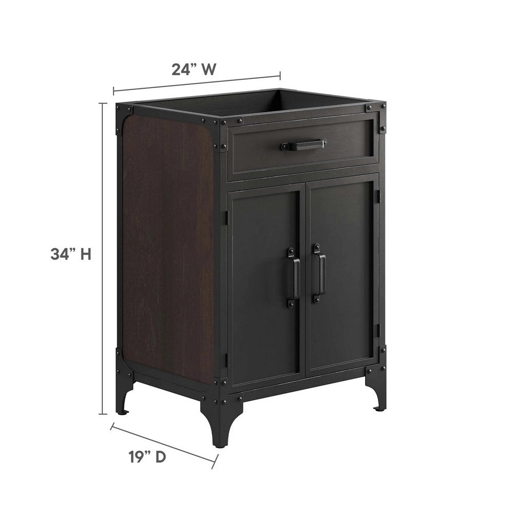 Modway Steamforge 24" Industrial Modern Bathroom Vanity in Black Walnut-Sink Basin Not Included, 23