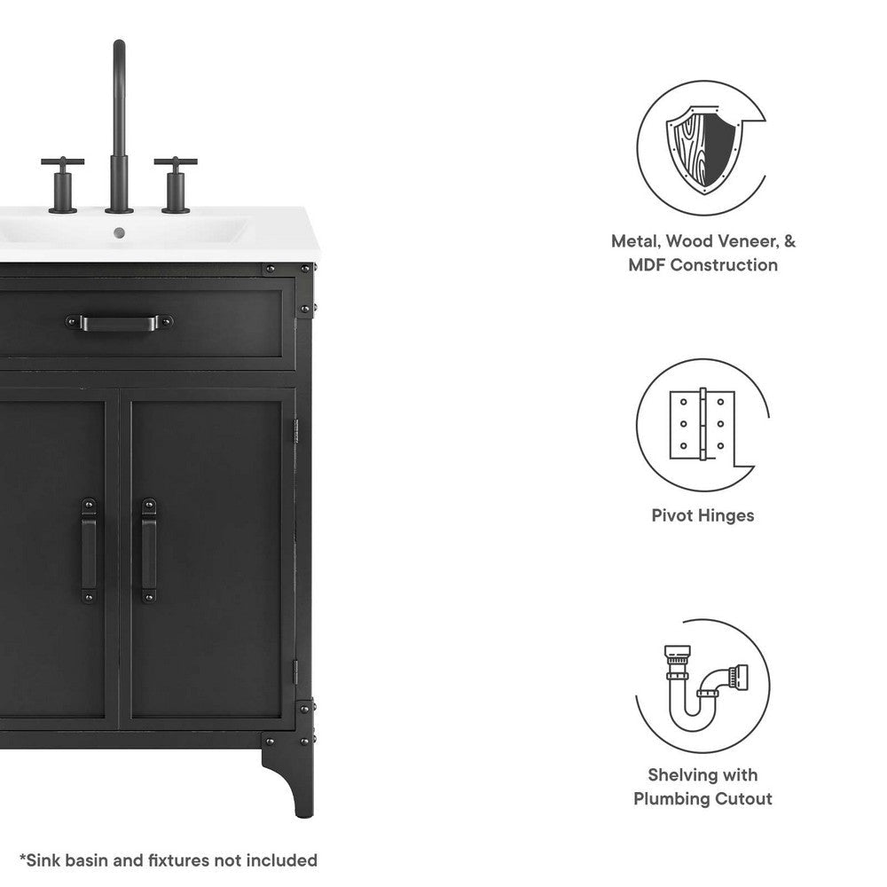 Modway Steamforge 24’’ Industrial Modern Bathroom Vanity in Black Walnut-Sink Basin Not Included 23 MDY-EEI-6127-BLK-WAL