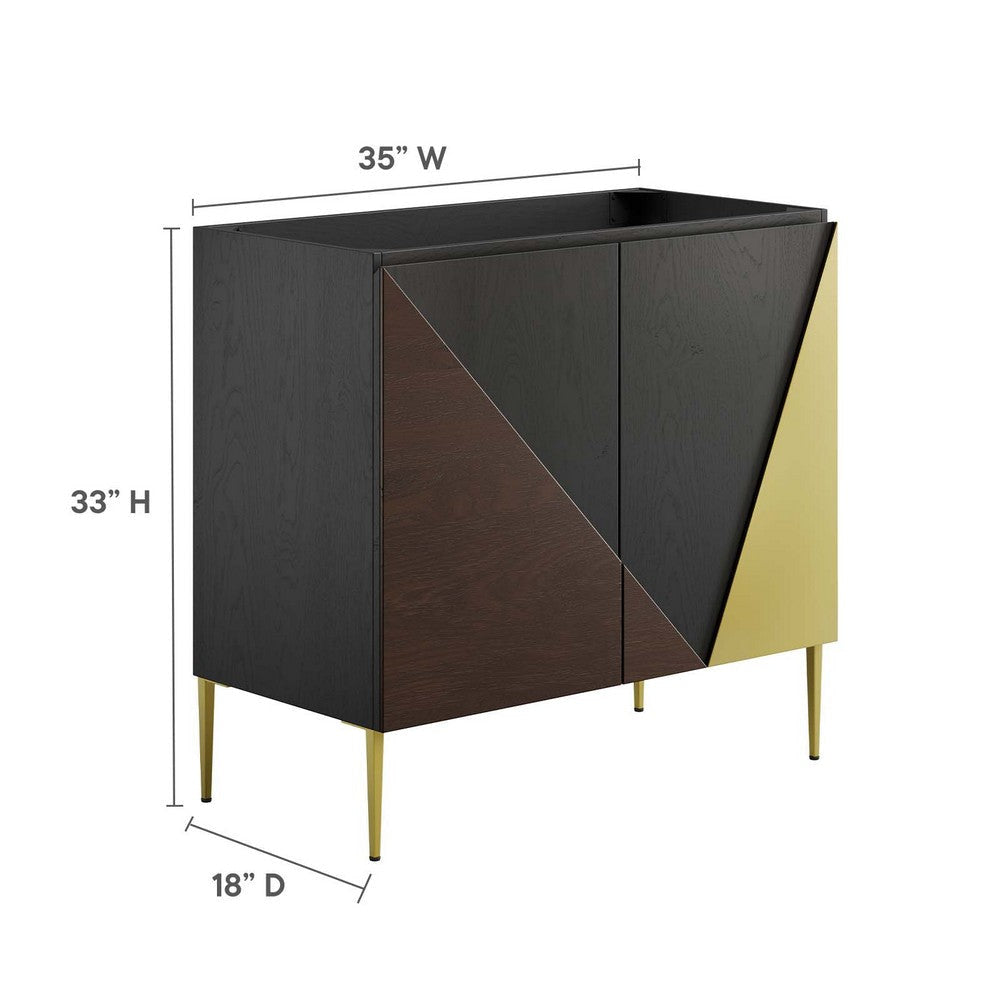 Modway Alchemist Modern Geometric Wood Grain 36’’ Bathroom Vanity in Black Gold-Sink Basin Not Included MDY-EEI-6144-BLK-GLD