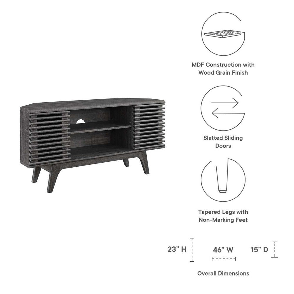 Modway Render Mid-Century Modern Low Profile 46’’ Corner Media TV Stand in Charcoal
