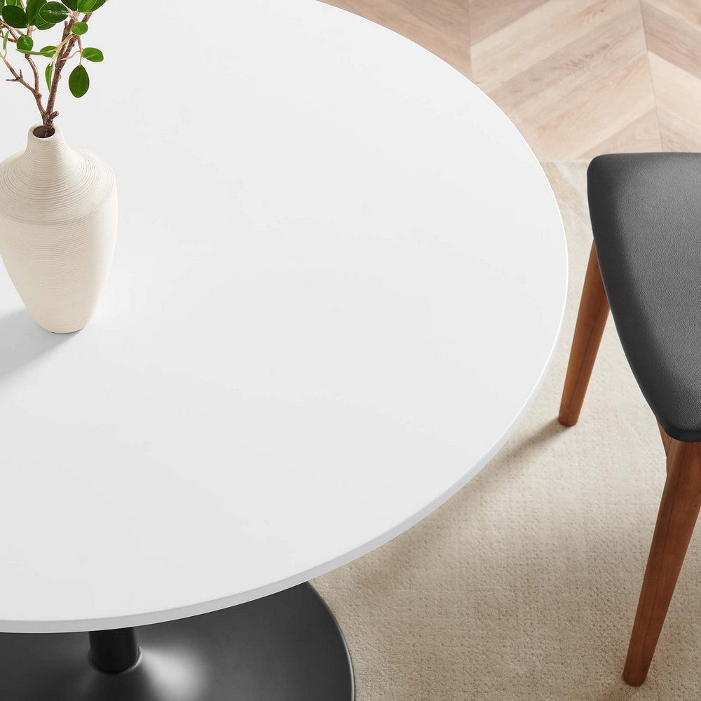 Modway Amuse 40’’ Round Mid-Century Modern Pedestal Dining Table in Black White MDY-EEI-6249-BLK-WHI