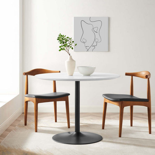 Modway Amuse 40" Round Mid-Century Modern Pedestal Dining Table in Black White