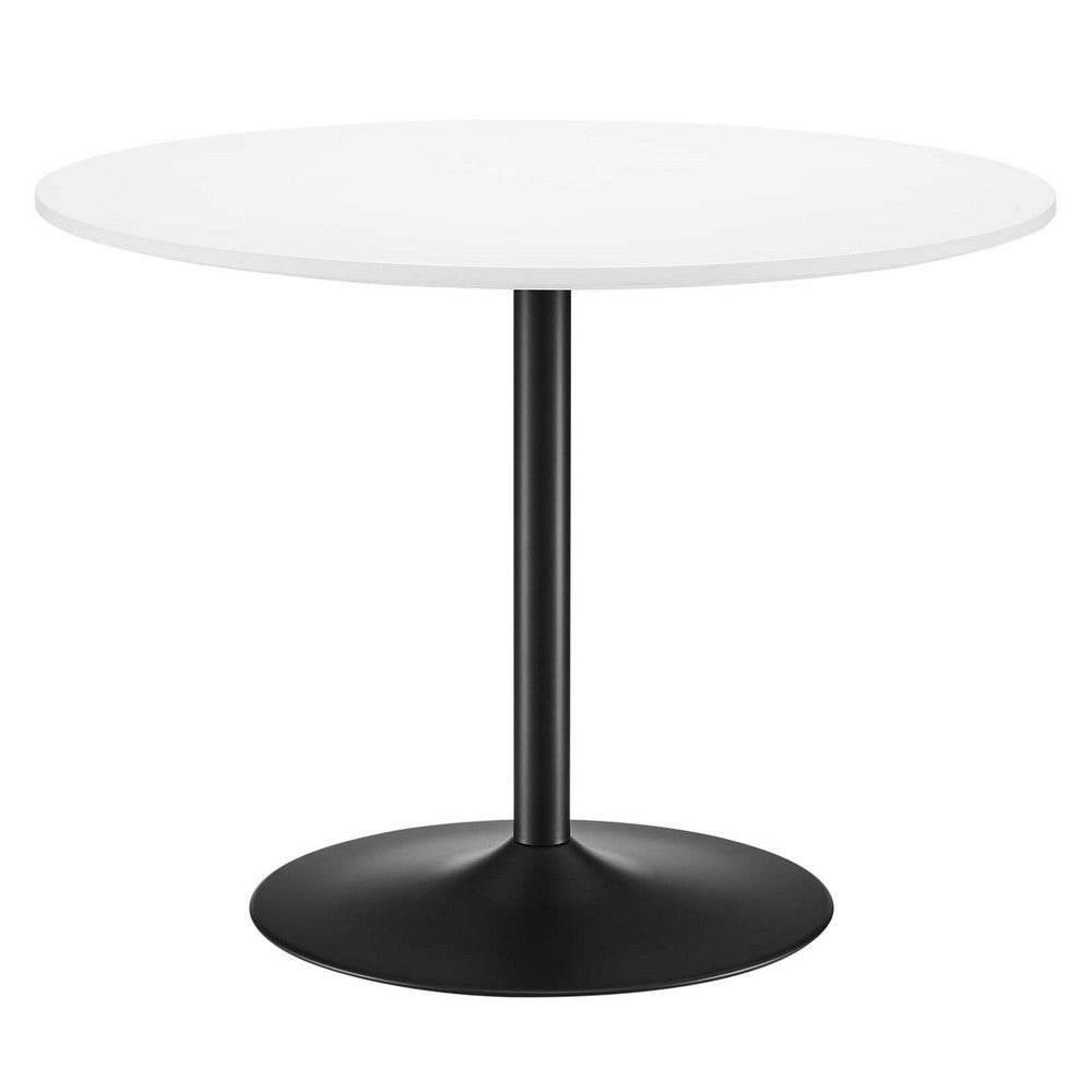 Modway Amuse 40" Round Mid-Century Modern Pedestal Dining Table in Black White