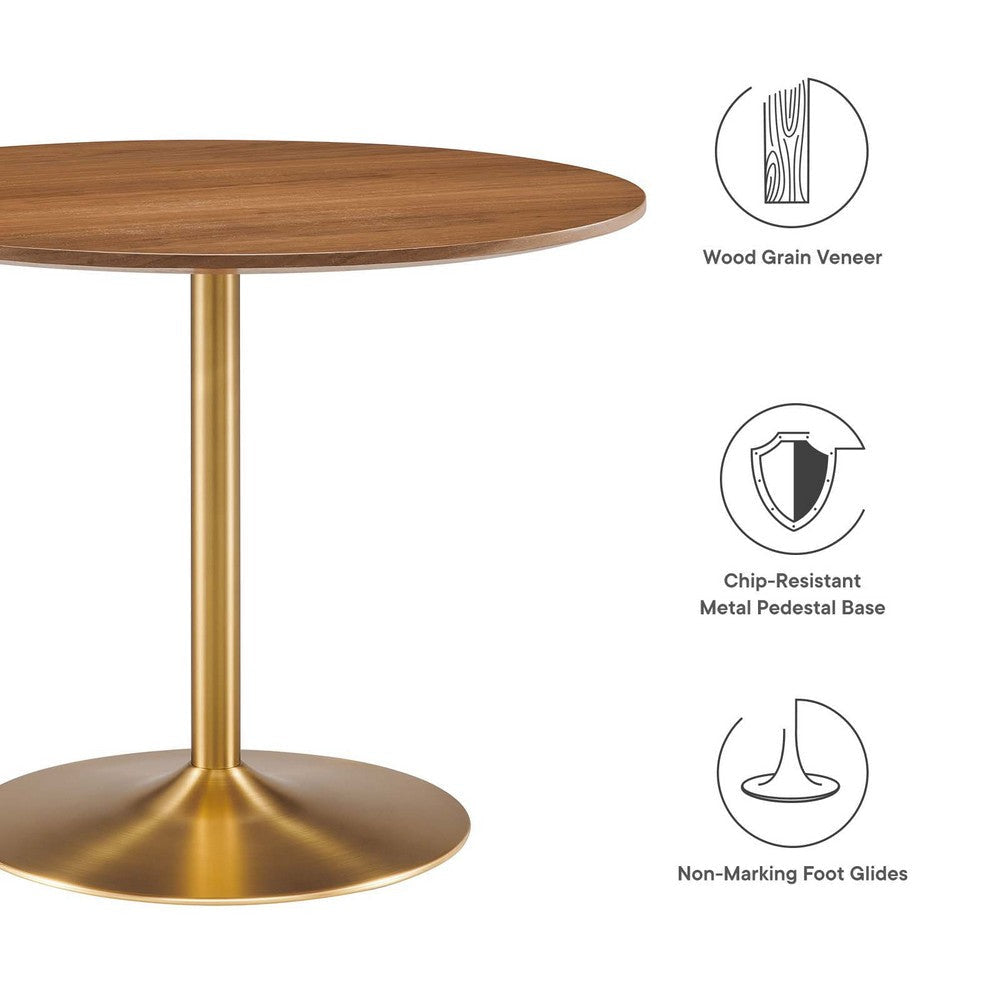 Modway Amuse 40’’ Round Mid-Century Modern Pedestal Dining Table in Gold Walnut MDY-EEI-6249-GLD-WAL