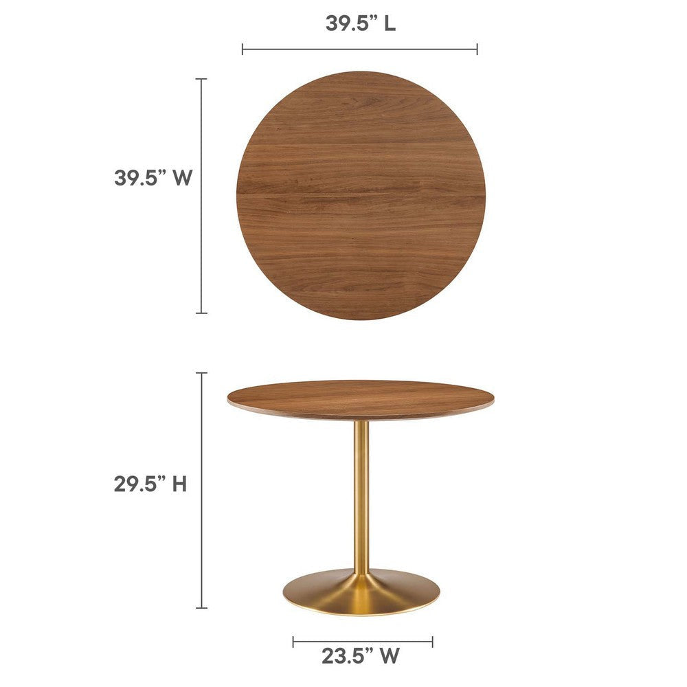 Modway Amuse 40’’ Round Mid-Century Modern Pedestal Dining Table in Gold Walnut MDY-EEI-6249-GLD-WAL