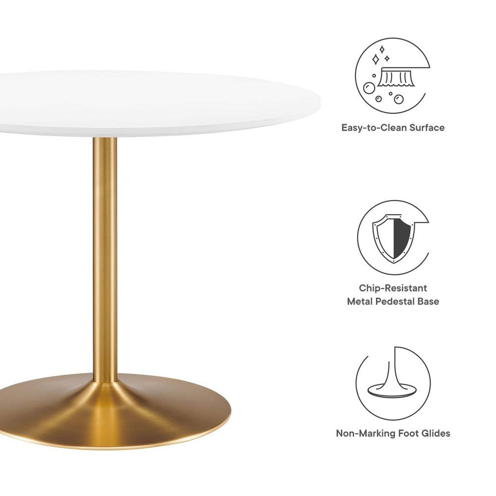 Modway Amuse 40’’ Round Mid-Century Modern Pedestal Dining Table in Gold White MDY-EEI-6249-GLD-WHI