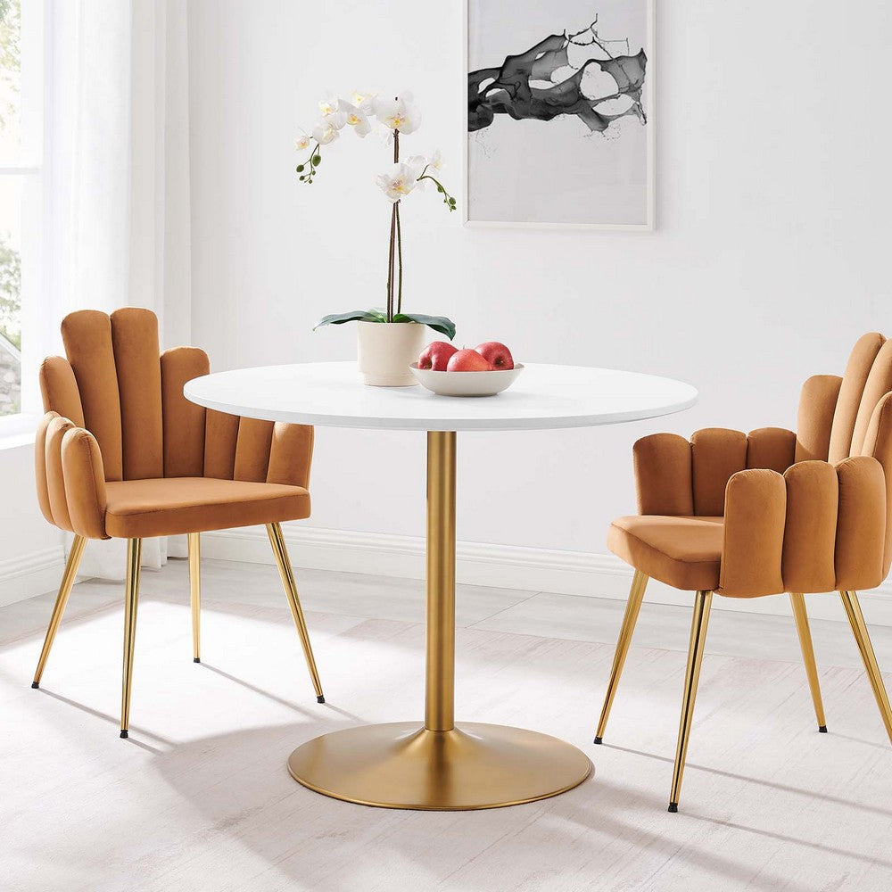 Modway Amuse 40’’ Round Mid-Century Modern Pedestal Dining Table in Gold White MDY-EEI-6249-GLD-WHI