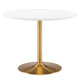Modway Amuse 40" Round Mid-Century Modern Pedestal Dining Table in Gold White