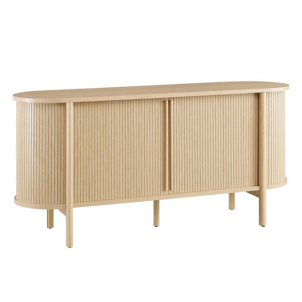 Modway Cadence Fluted Wood Grain Storage Cabinet Sideboard in Oak for Living, Dining Room, Entryway